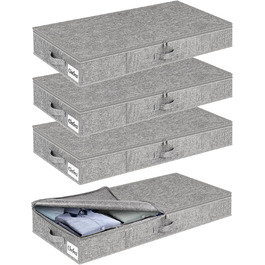 Коробки для зберігання під ліжко з кришкою, 12 см, 4 шт. Складані контейнери для одягу, ковдр та постільної білизни (Сірий)