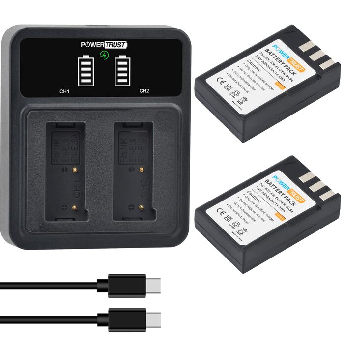 Акумулятор Nikon EN-EL9/EN-EL9a 2000mAh + зарядний пристрій Type-C для D3000, D5000, D40, D40x, D60