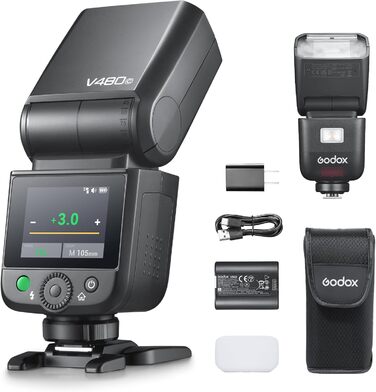 Спалах для камери Godox V480C з TTL, сенсорним екраном та регульованою головкою, GN50, HSS 1/8000s, 650 спахів, час перезарядки 1.7 сек (для Fujifilm та Canon)