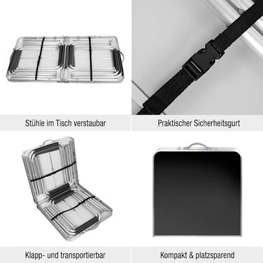 Складаний кемпінговий стіл з алюмінієвою рамою та стільницею МДФ 120x60x70 см + 4 стільці - для пікніка, дачі, відпочинку на природі