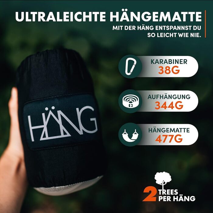 Гамак подвійний HÄNG XXL 300x170 см для кемпінгу, подорожей та саду - чорно-білий, з комплектом кріплень, витримує до 200 кг