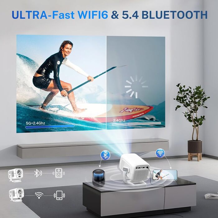 Портативний проєктор LYNCAST з Wi-Fi, Bluetooth та Android 11: 1080P/4K, обертання 180°, для дому та на вулиці (LumeCube 300 White)