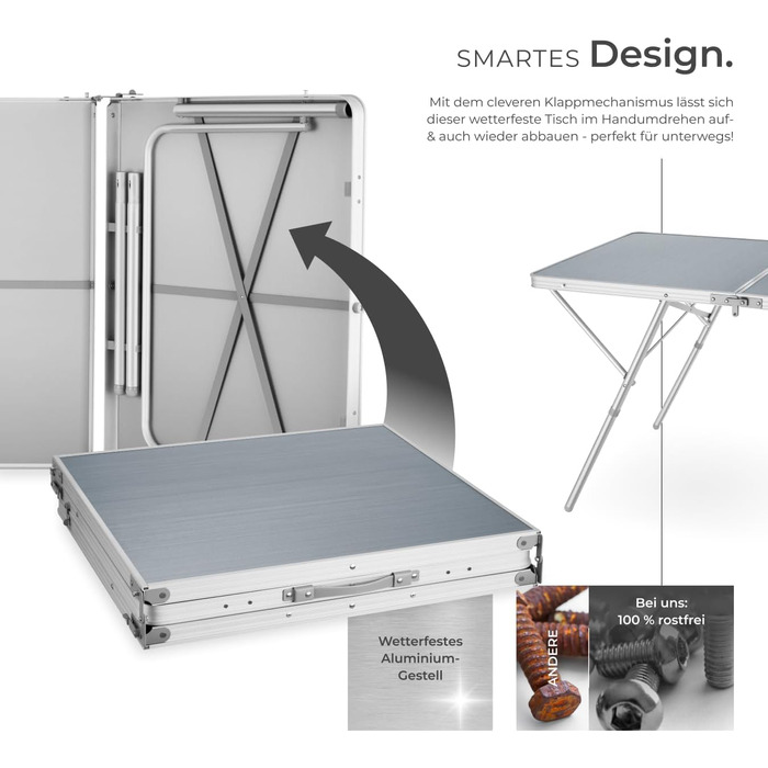 Складний алюмінієвий стіл Tectake для кемпінгу, саду та тераси 180x70x70.5 см, вологостійкий