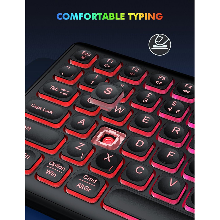 Бездротова клавіатура та миша з підсвічуванням, USB-C, тиха, для Mac/Windows/PC/Laptop - Чорний, QWERTY