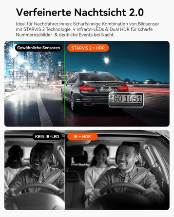 Автомобільний відеореєстратор VANTRUE N2X 2.7K+1080P, подвійна камера, HDR нічне бачення, GPS, Wi-Fi 5ГГц, додаток, голосове керування, 2'' екран, 24/7 паркувальний режим, G-сенсор, до 1ТБ