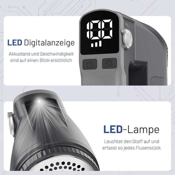 Машинка для видалення катишків Beautural: 3 швидкості, 6 лез, 1800mAh, LED, для одягу, меблів, ковдр, ворсу сірого кольору