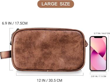 Чоловічий туалетний набір Elviros з PU-шкіри, водонепроникний, велика місткість, для подорожей, спортзалу та ванної кімнати, темно-коричневий, розмір L (30,5 x 17 x 18 см)