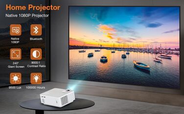 HOPVISION Beamer: Міні проєктор Full HD 1080P з Bluetooth 5.1 та 4K підтримкою, 9000 Lumens, для дому та вулиці, сумісний зі смартфонами, HDMI, USB, Pad, Fire Stick, PS5