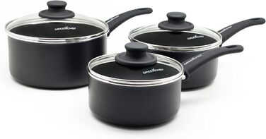 GreenChef Diamond Soft Grip with Non-Stick Coating, 30cm, PFAS-free, Induction, Dishwasher-safe, Black 30cm (Handle Pot Set, 3-piece Handle Pot Set)