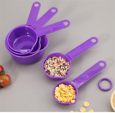 Measuring cup and spoon set, 11-piece plastic measuring cup and spoon set for dry and liquid ingredients, 5 measuring cups and 6 measuring spoon set for kids for cooking and baking, color: Pink