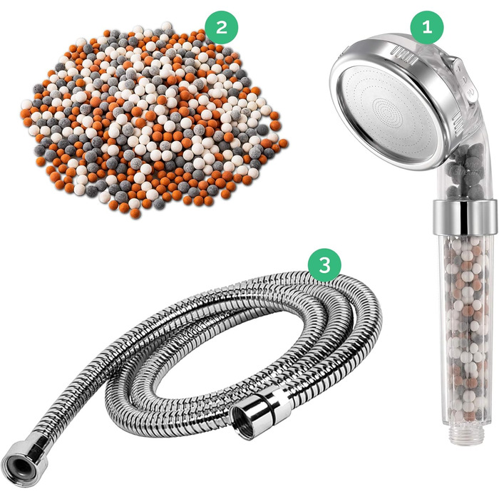 Original StoneStream Showerhead, Eco Power High-Pressure Water Softener, Filtered Handheld Shower with Spa-Like Ion Beads for Dry Skin and Hair – 3 Spray Settings (3-in-1 Set (all shower types))