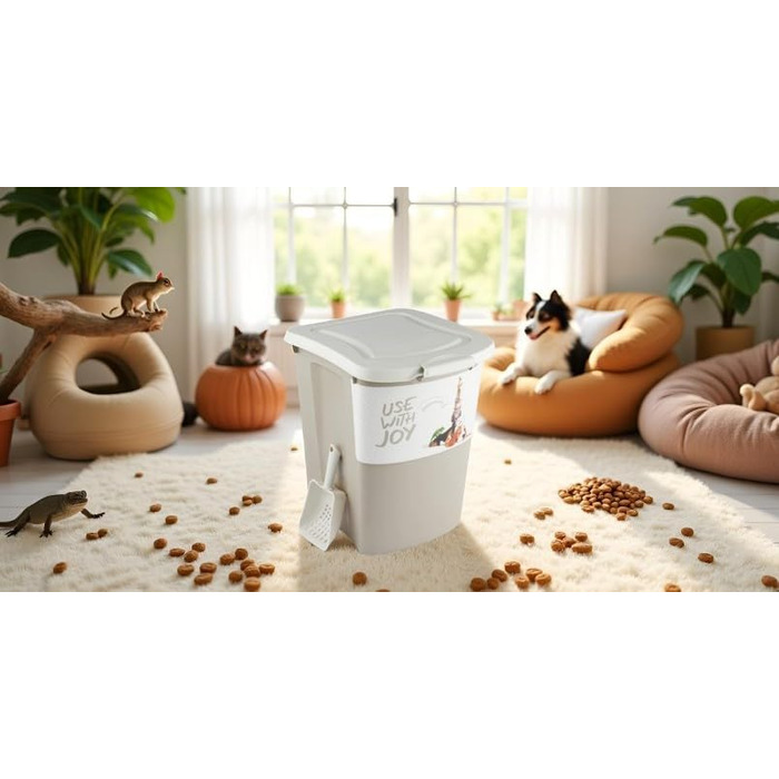 Rotho Archie Pet Food Container 38L with Lid - BPA-Free Plastic, Multi-Color, Beige - Large Capacity Storage