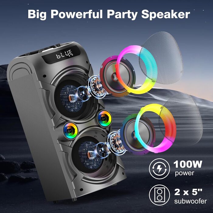 Bluetooth колонка з LED підсвіткою, пультом ДУ, підтримкою TF/USB, записом звуку, для дому та вечірок (чорна)