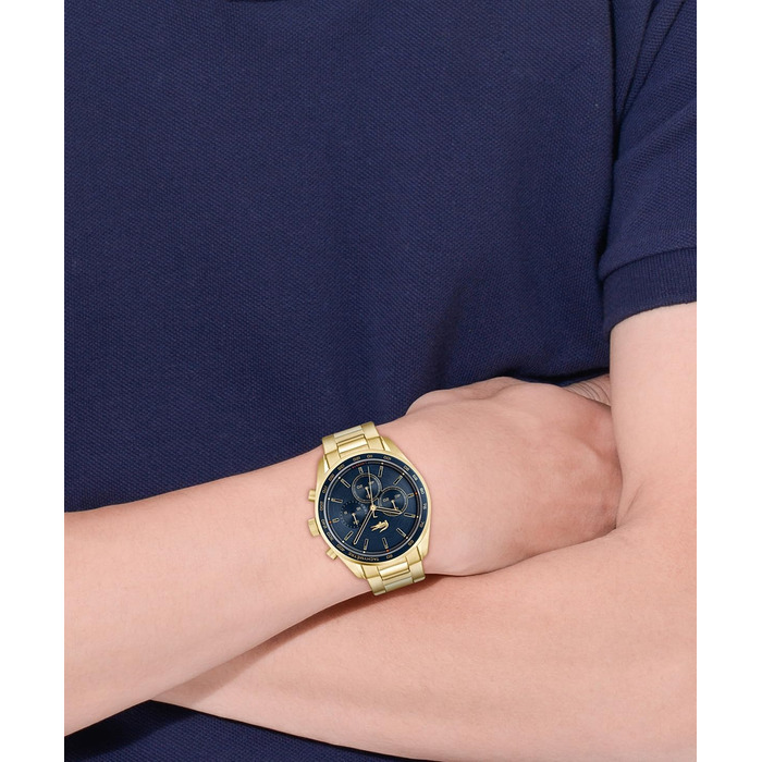 Годинник чоловічий Lacoste Boston Chronograph кварцовий з шкіряним або металевим браслетом (Золото-Синій, Метал)