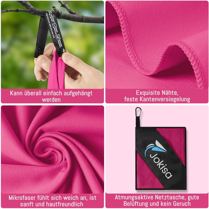 Набір з 2 рушників з мікрофібри: великий (180x90 см) для пляжу та маленький (80x40 см) для спорту, швидковисихаючі та не пісові, ідеально для відпочинку, сауни, трекінгу (рожевий)