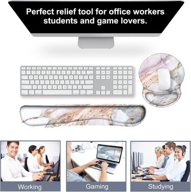 Підкладка під мишу та клавіатуру ergonomic ARTSO з підтримкою зап'ястя, Memory Foam, рожево-фіолетовий мармур