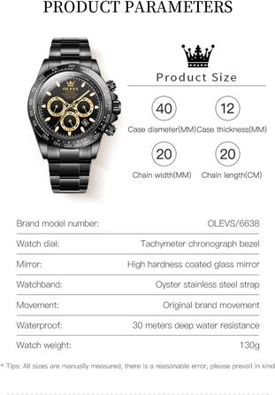 Чоловічий годинник OLEVS класичний, кварцовий, чорний зі сталевим ремінцем, водонепроникний, з датою та підсвіткою