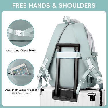 Шкільний рюкзак для підлітка, 36L, для дівчаток 3-9 клас, великий стильний рюкзак для ноутбука 16 дюймів, повсякденний, сумісний з візком (світло-блакитний)