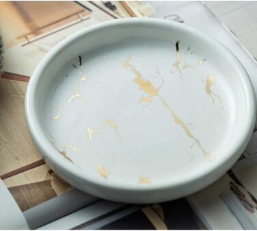 Керамічна мильниця FülleMore з імітацією мармуру, 11.2x2.2 см, кругла, для ванної, душу, кухні (біла)