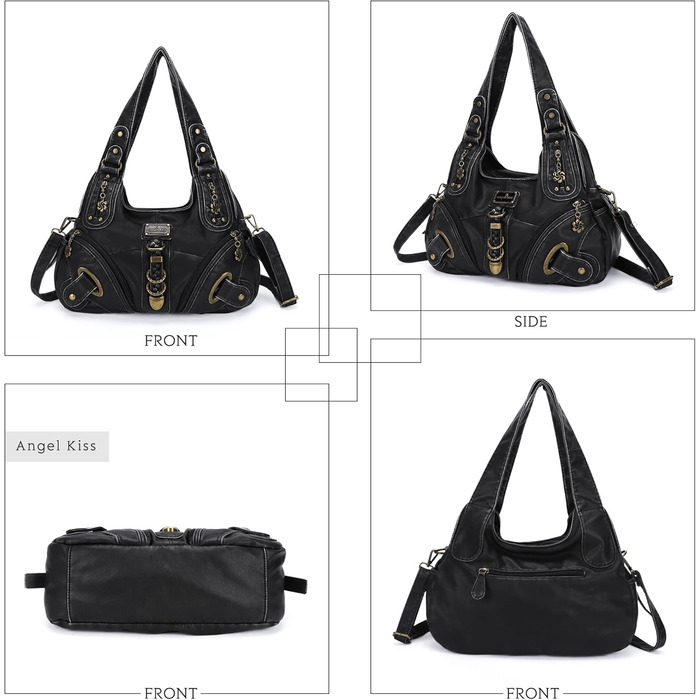 Сумка жіноча Angel Kiss Hobo через плече з PU шкіри, чорна (801) - багато відділень