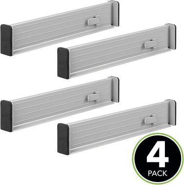 mDesign Adjustable Drawer Organizer – Practical drawer organizer for cabinets and dressers – Flexible plastic drawer divider – 8-piece set – smoke gray and black (Gray/Black)