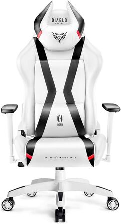 Ігрове крісло Diablo X-Horn 2.0 King (XL), біле, ергономічне, 3D підлокітники, офісне, з подушками для шиї та попереку, екошкіра, гойдалка