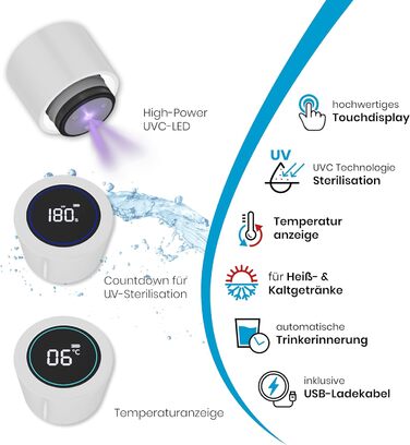 Розумна пляшка для води Smardy DropUp 500 мл синього кольору з самоочищенням та UVC-стерилізацією. Нержавіюча сталь, з нагадуванням про воду.