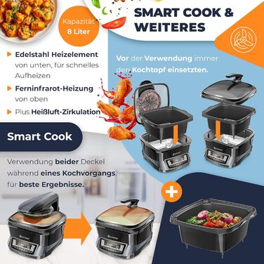 Мультиварка KESSER® 8л з фритюрницею та 16 програм - гриль, випічка, тушкування, приготування на пару, підтримка тепла, швидка обробка, рисоварка, йогуртниця (антрацит)