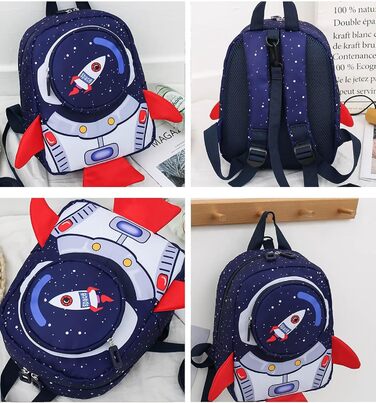 Дитячий рюкзак для садка та школи Kinderrucksack, темно-синій, з поворотком, для дітей 1-3 років, форма ракети