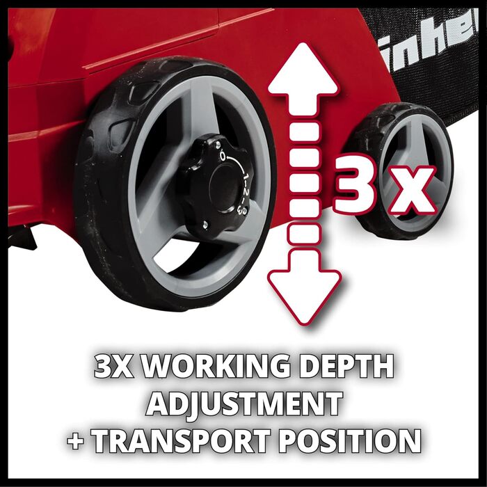 Einhell Electric Scarifier-Aerator GC-SA 1231/1 (230 V, up to 300 m², 1.2 W, 28l collection bag, ball-bearing roller + aerator roller, 3 depth settings, foldable guide bar)