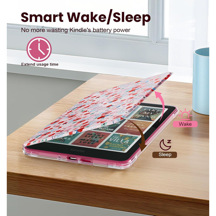 Чохол для Kindle Paperwhite 12 (2024) та Kindle Colorsoft (2024/2025) MoKo з магнітною застібкою, прозорий, захист від подряпин, авто-вкл/викл, колір: весняне рожевий