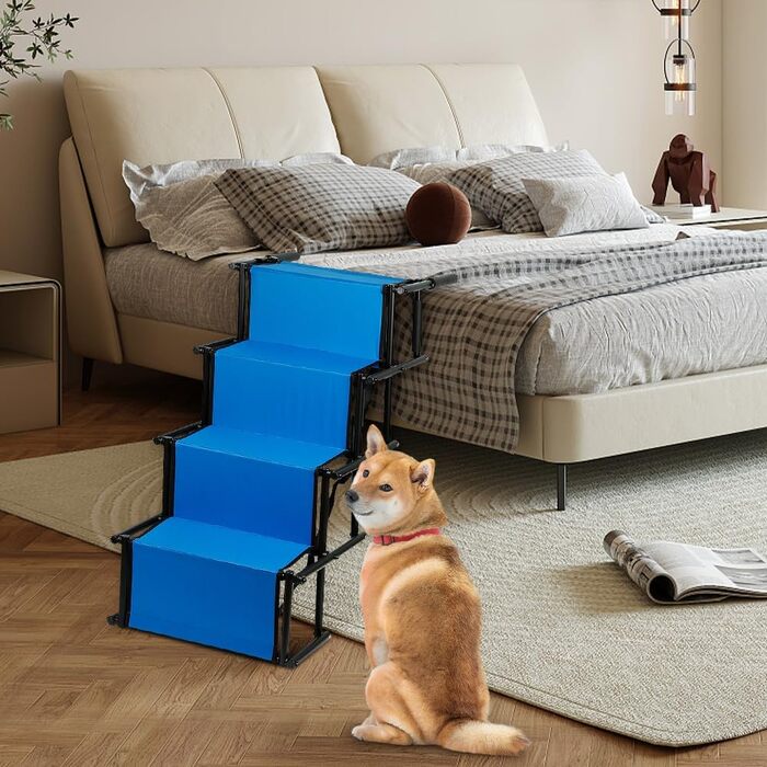 Рампа для собак, складана, 4 сходинки, для будь-якого авто, до 75 кг, водонепроникна, поліестер, Оксфорд Метал (блакитна)