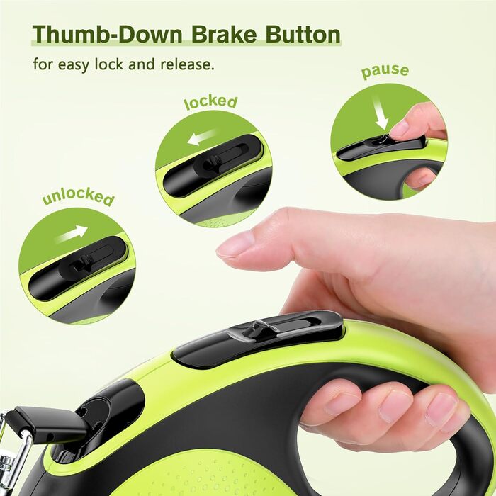 Рулетка для собак Pecute 8м, 50 кг, зелена, антизаплутування, швидке гальмування