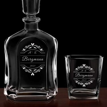 Maverton Whiskey Decanter + 2/4/6 Whiskey Glasses Set with Engraving - 700ml Whiskey Decanter - Christmas Gifts - Anniversary Gift for Couple - Monogram