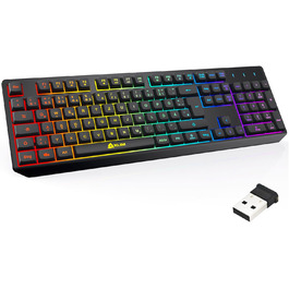 KLIM Chroma Wireless - Бездротова ігрова клавіатура QWERTZ DE з RGB підсвічуванням, тиха та ергономічна, довговічна та водовідштовхуюча - для PC, Mac, PS4, PS5 - Чорна
