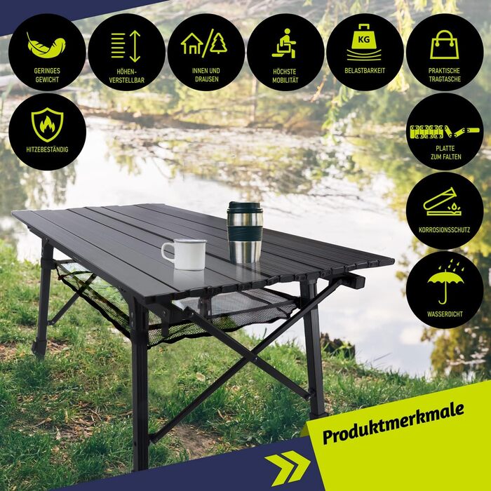 Складаний туристичний стіл Werkfox: регульована висота, 90x51 см, до 30 кг, з сумкою