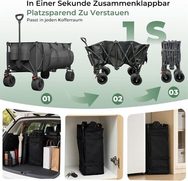 Візок-тележка JUMMICO XXXL 260л, вантажопідйомність 200кг, чорний - для пляжу, покупок, кемпінгу