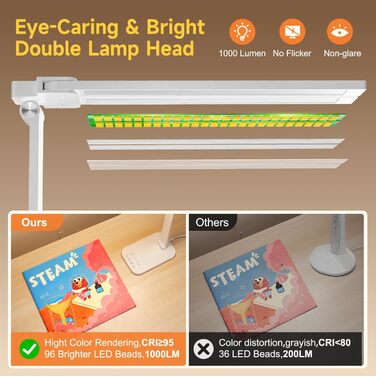 LED лампа для столу One Fire з адаптером, 1000 люмен, 96 LED, диммер, таймер, світлова пам'ять, для дітей, денне світло, для читання