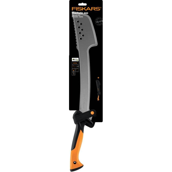 Мачете-сокира Fiskars з нейлоновим чохлом, 46 см, загартована сталь, чорний/помаранчевий, 1051236