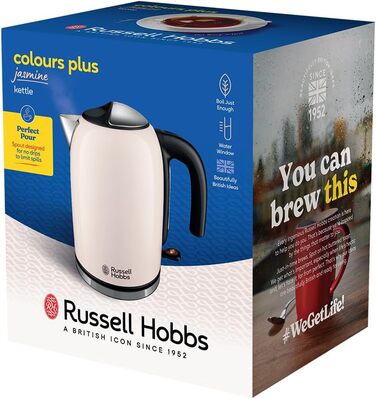 Електричний чайник Russell Hobbs Colours Plus Mocha з нержавіючими акцентами, 1.7л, 2400W, з індикатором рівня води, фільтром від накипу та функцією швидкого кип'ятіння