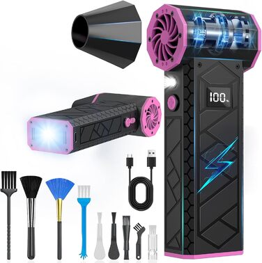 Електричний пилосос-фен, 10000mAh, LCD, міні-фен з ліхтариком для відпочинку на природі, 180000RPM, 4-та ступінь сили, чорний