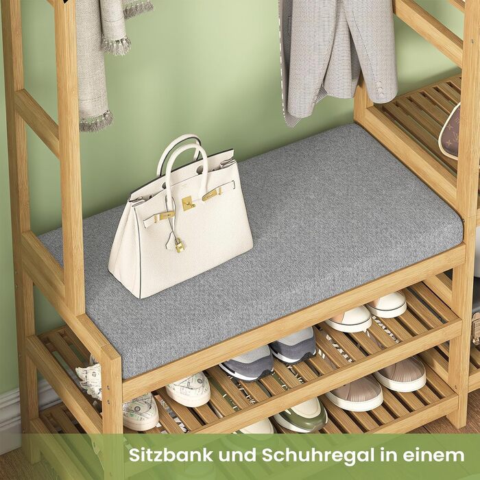 VIAGDO Wardrobe with Shoe Bench, Clothes Rack with 5 Storage Shelves, Wardrobe with Shoe Shelf, 10 Double Hooks, Entryway Wardrobe for Hallway and Bedroom 104x33x175 cm (104 x 33 x 175 cm)