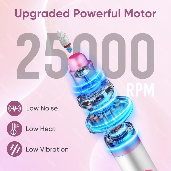 Електричний фрезер для нігтів Nagelfräser Kabellos 13 в 1: 5 швидкостей, 25000 об/хв, USB, для гель-манікюру