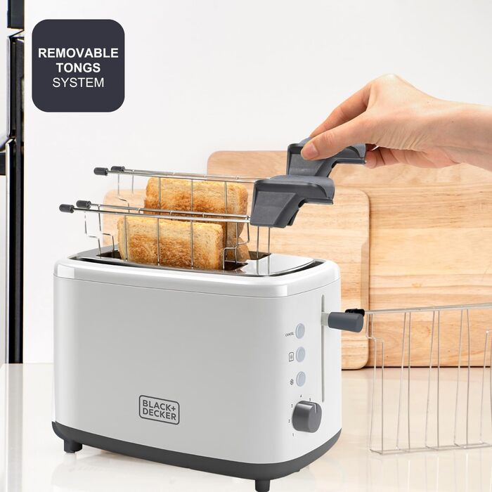 Тостер Black+Decker BXTO1001E, 1000 Вт, 2 слоти, 7 рівнів підсмажування, підйом тостів, білий