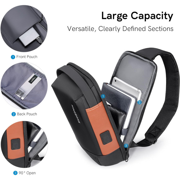 Чоловіча/Жіноча нагрудна сумка Kingsons Anti-theif з замком, маленька кросбоді, для подорожей, спорту, велотуризму, повсякденного використання (чорний/коричневий)