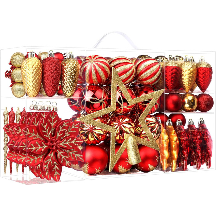 Набір прикрас для ялинки Shareconn: 106 шт., 24 кольори, міцні ялинкові кулі, декор для ялинки, свята, весілля (рубіново-червоний та золотий)