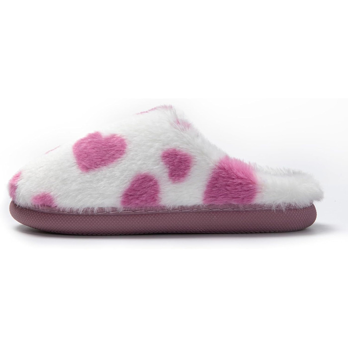 Тапочки жіночі JOMIX Winter Hausschuhe з сердечками, плюш, теплі, красиві пухнасті домашні тапочки, сліпони, для дому, 37 EU, фіолетові