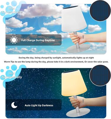 Світлодіодний солярний світильник для столу, вуличний, 2-в-1, бездротовий, 8 кольорів, для саду, кемпінгу (Срібний)