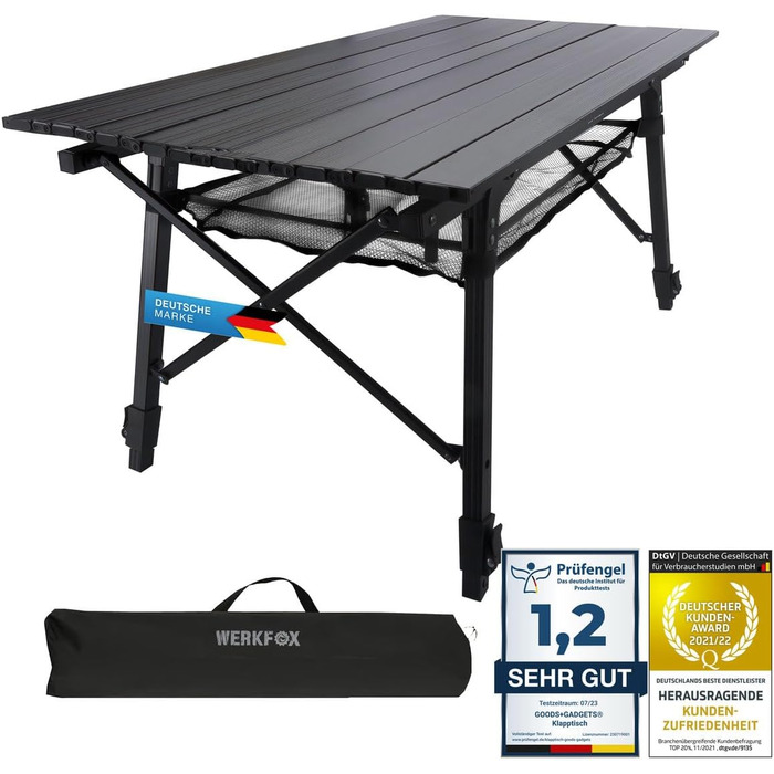 Складаний туристичний стіл Werkfox: регульована висота, 90x51 см, до 30 кг, з сумкою