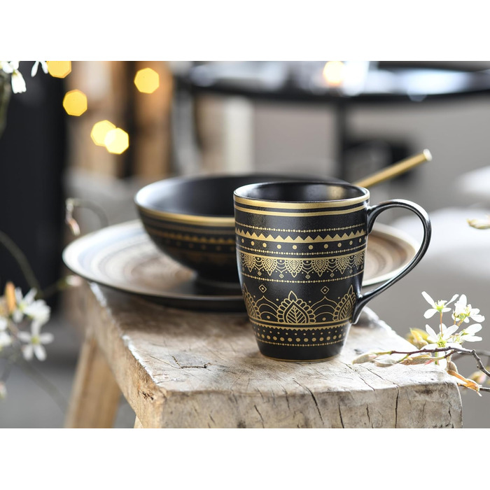 CreaTable Набір посуду MANDALA GOLD - чорний, 16 частин, кераміка, для дому, в духовку та мийку